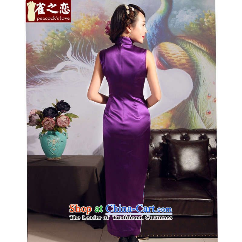 Love of birds 2015 Summer new embroidery qipao stylish heavyweight silk embroidery cheongsam Purple - 20 days pre-sale XXL, love birds , , , shopping on the Internet