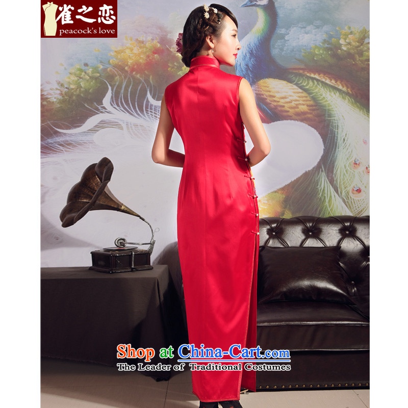 Love of birds 2015 Summer new heavyweight Silk Cheongsam retro long red embroidery cheongsam QD707 marriage red - 20 days pre-sale XL, love birds , , , shopping on the Internet