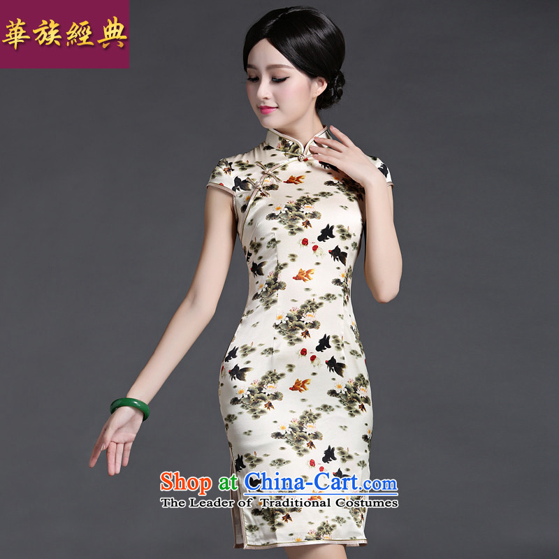 China Ethnic Classic Summer High precious lb Silk Cheongsam daily herbs extract dresses and stylish elegance Suit?M improvement