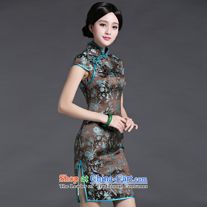 Chinese classic 2015 spring and summer-load new nobility damask short-sleeve shoulder even cheongsam dress short of retro abounds improved M, China Ethnic Classic (HUAZUJINGDIAN) , , , shopping on the Internet