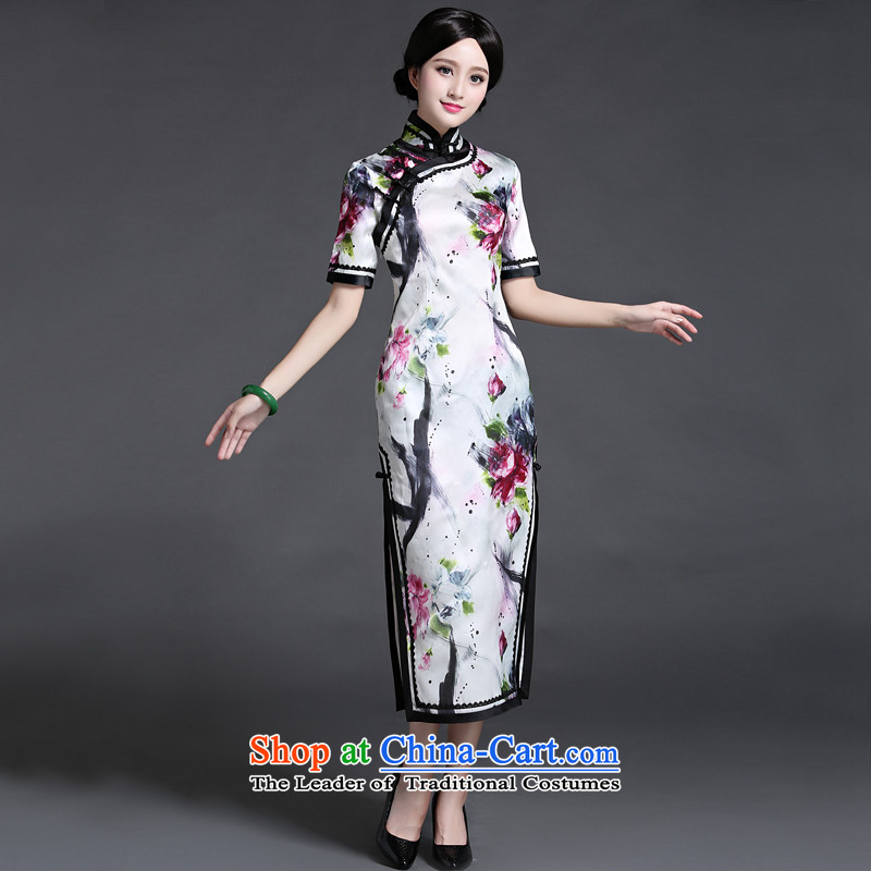 Chinese New Year 2015 classic ethnic Chinese Silk Cheongsam Ms. long skirt the spring and summer load improved elegant floral S, China Daily ethnic Classic (HUAZUJINGDIAN) , , , shopping on the Internet