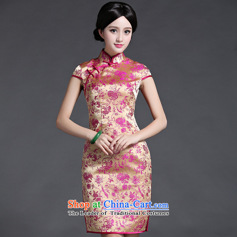 China Ethnic Chinese classic modern-day Ms. improved short-sleeved damask cheongsam dress short of spring and summer load Retro classic ethnic Chinese XXL, suit (HUAZUJINGDIAN) , , , shopping on the Internet
