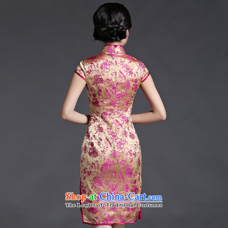 China Ethnic Chinese classic modern-day Ms. improved short-sleeved damask cheongsam dress short of spring and summer load Retro classic ethnic Chinese XXL, suit (HUAZUJINGDIAN) , , , shopping on the Internet