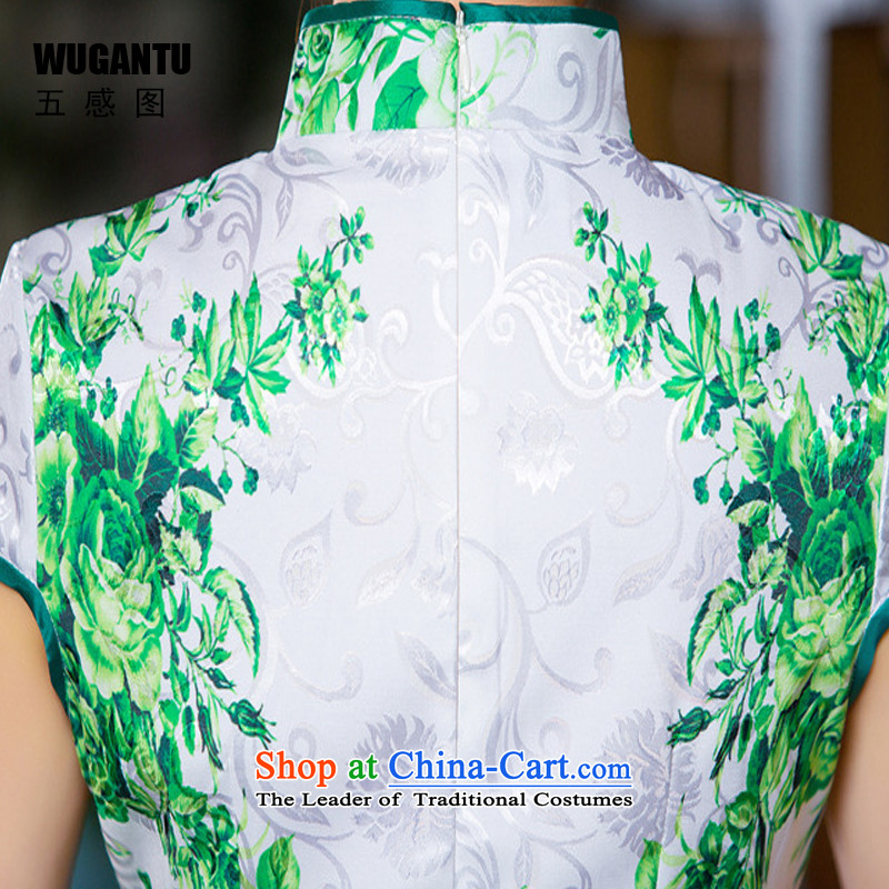 The five senses figure for summer 2015 New Sau San sexy cheongsam dress China wind of ethnic dress green flower color picture S, 5 WGT172 figure (WUGANTU sense) , , , shopping on the Internet