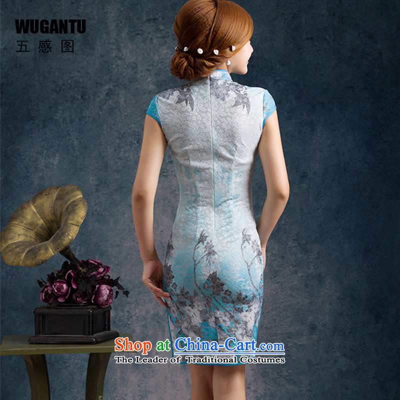Five-sense new improvements 2015 figure and stylish look sexy lace qipao gown, upscale short skirt WGT75005  XXL, color picture five-sense (WUGANTU) , , , shopping on the Internet