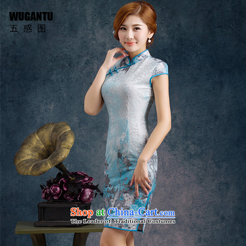 Five-sense new improvements 2015 figure and stylish look sexy lace qipao gown, upscale short skirt WGT75005  XXL, color picture five-sense (WUGANTU) , , , shopping on the Internet