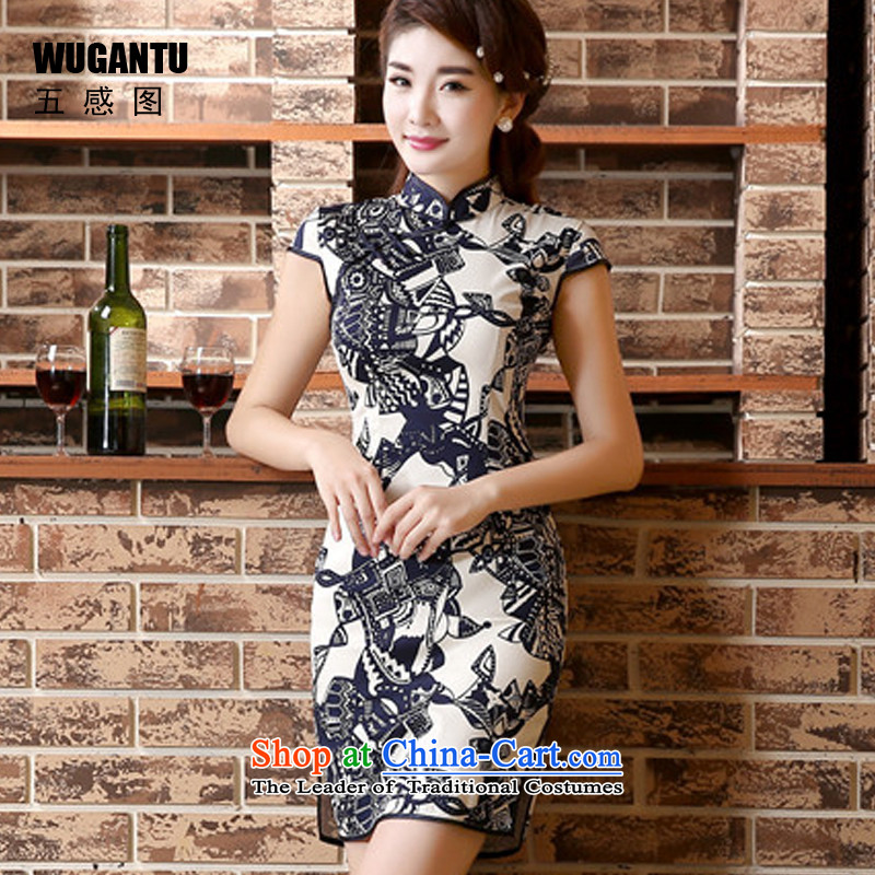 The five senses the?spring and summer 2015 figure new cheongsam improved retro short of Sau San cheongsam dress suit Female?WGT45011?picture color?L