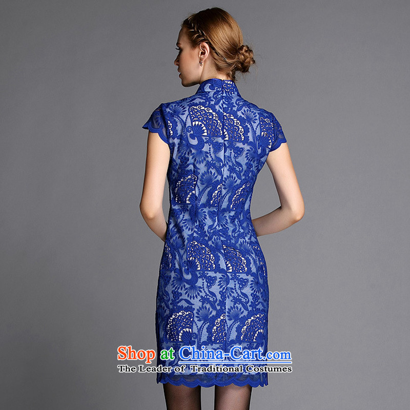 The end of the high end of the shallow engraving embroidery improved stylish blue qipao skirt XWG140301 Sau San light at the end of L, , , , shopping on the Internet