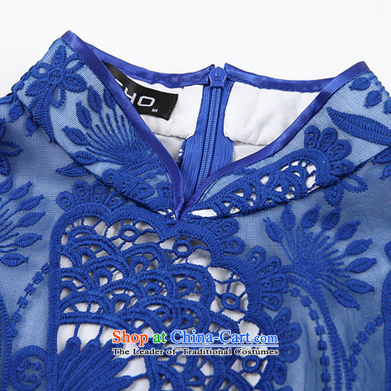 The end of the high end of the shallow engraving embroidery improved stylish blue qipao skirt XWG140301 Sau San light at the end of L, , , , shopping on the Internet