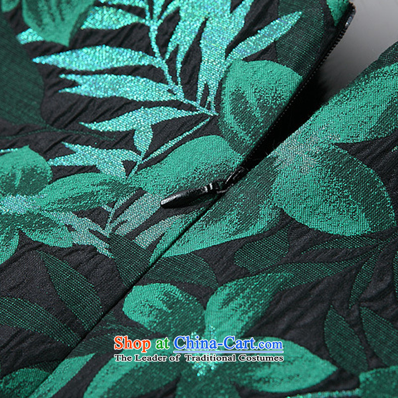 The end of the light of improved gross spell stylish sleeveless clip cotton not open's short dark green S Shallow XWG141013 qipao end shopping on the Internet has been pressed.