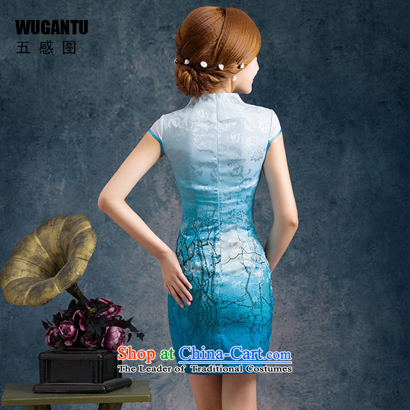 The five senses Figure Sau San sexy short qipao orchid dresses 2015 New China wind ethnic gradient WGT60049 BLUE XXL, Five-sense figure (WUGANTU) , , , shopping on the Internet