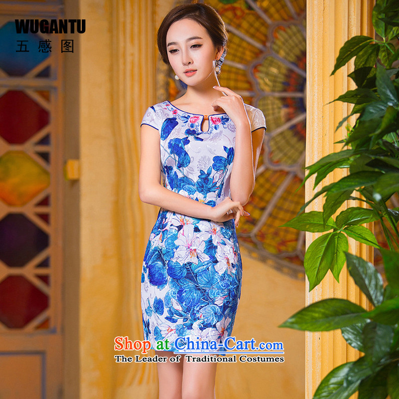 The five senses the spring and summer 2015 figure new elegant stylish retro daily improved lace qipao gown, short skirt WGT234 picture color L, five-sense figure (WUGANTU) , , , shopping on the Internet