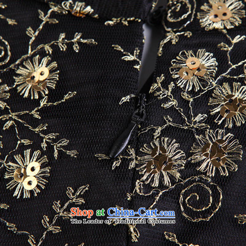 The end of the light of improved stylish long cheongsam embroidery in high power's sexy retro banquet qipao XWG134-1 skirt black end of light.... XXXL, shopping on the Internet