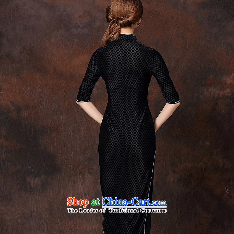 At the end of light and stylish retro long) Improved elegance velvet cheongsam dress XWG141007  XXXL, black light at the end of shopping on the Internet has been pressed.