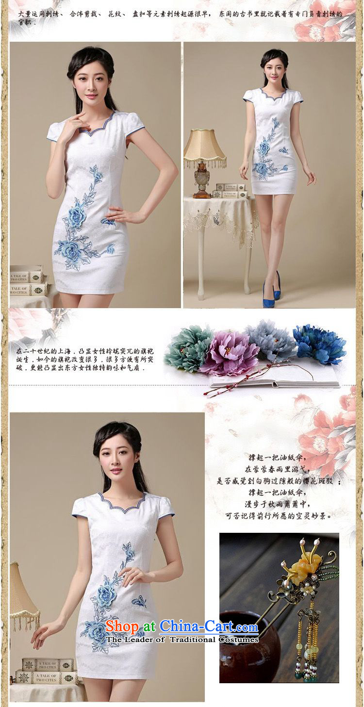 Forest Narcissus Summer 2015 is simple and stylish new improved flower embroidery short-sleeved irregular round-neck collar short of Sau San Tong JAYT-39 load qipao blue on white flower XL Photo, prices, brand platters! The elections are supplied in the national character of distribution, so action, buy now enjoy more preferential! As soon as possible.