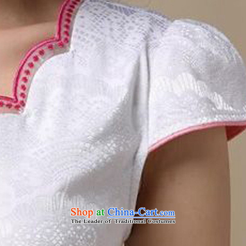 Forest Narcissus Summer 2015 is simple and stylish new improved flower embroidery short-sleeved irregular round-neck collar short of Sau San Tong JAYT-39 load qipao blue on white flower XL, Forest Narcissus (senlinshuixian) , , , shopping on the Internet