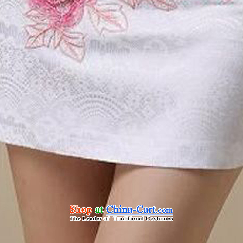 Forest Narcissus Summer 2015 is simple and stylish new improved flower embroidery short-sleeved irregular round-neck collar short of Sau San Tong JAYT-39 load qipao blue on white flower XL, Forest Narcissus (senlinshuixian) , , , shopping on the Internet