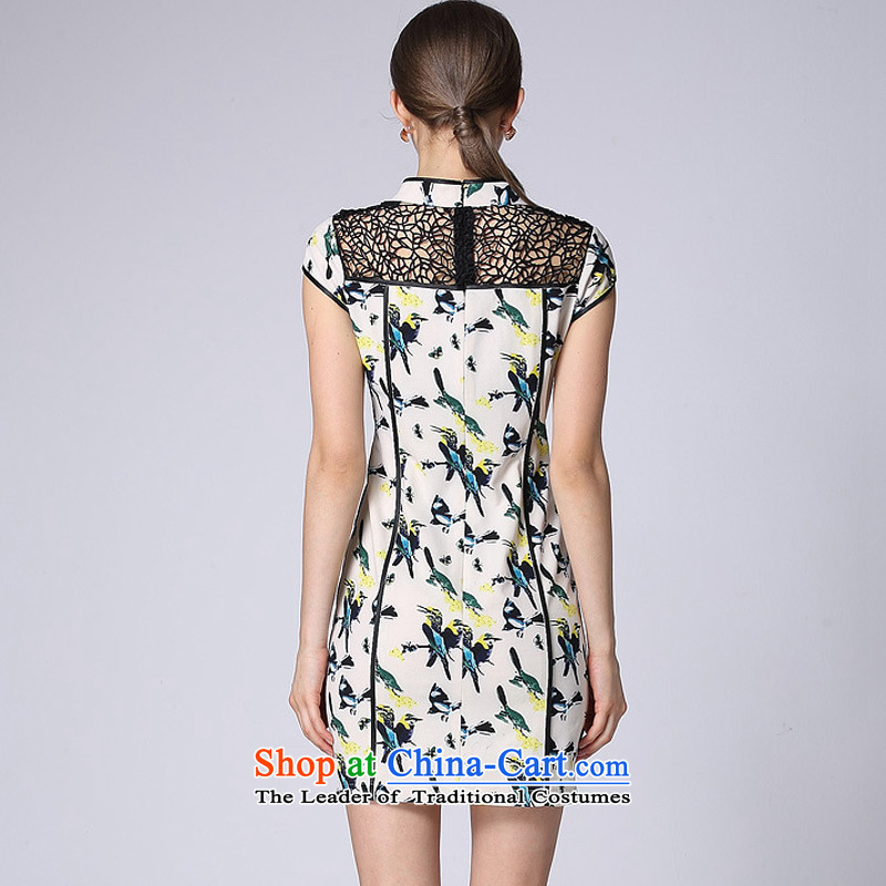 At the end of light and stylish cheongsam dress improved short-sleeved engraving no qipao XWG140401's map color light at the end of S, shopping on the Internet has been pressed.