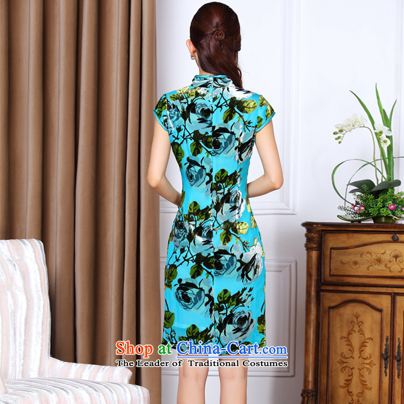 At the end of the summer of light and stylish low power's improved sauna Silk Cheongsam XWG1307-86 daily short blue light at the end of , , , XXXXL, shopping on the Internet