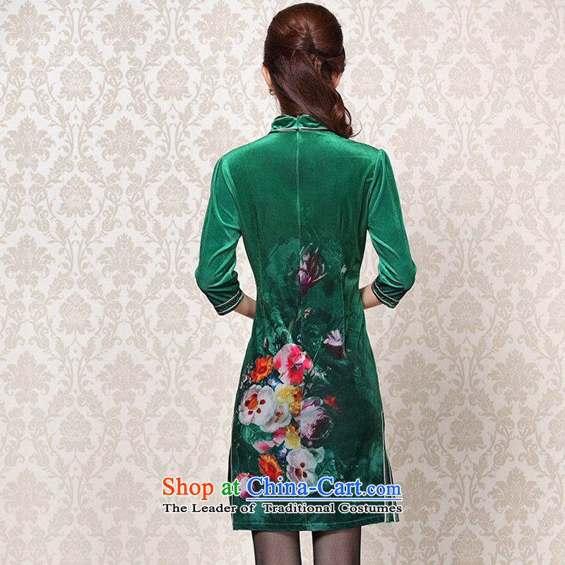 At the end of light and stylish retro scouring pads stamp improved dual chancing cuff short qipao XWF13-26  XXL, light at the end of jade shopping on the Internet has been pressed.