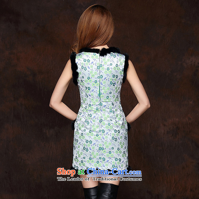 The end of the light of improved gross spell stylish sleeveless clip cotton not open's short qipao XWG141012  XXL, green light at the end of the online shopping has been pressed.