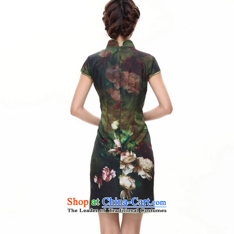 The end of the light of improved retro stamp cheongsam Dress Casual Day-to-day short-sleeved qipao XWG002-5 green light at the end of M , , , shopping on the Internet