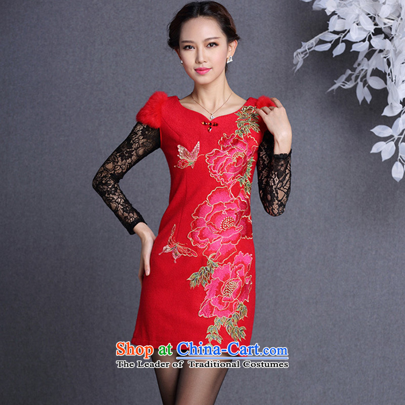 The end of the light of improved stylish Sau San rabbit hair shoulder embroidered short qipao XWG13017 gross?  XXL, red light at the end of shopping on the Internet has been pressed.