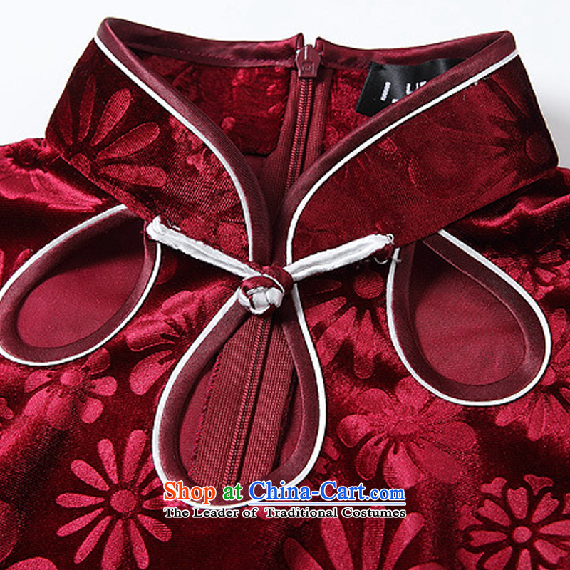 At the end of light and Stylish retro-day extracting improved flower short-sleeved gray velour robes XWG141026 long wine red light at the end of M , , , shopping on the Internet