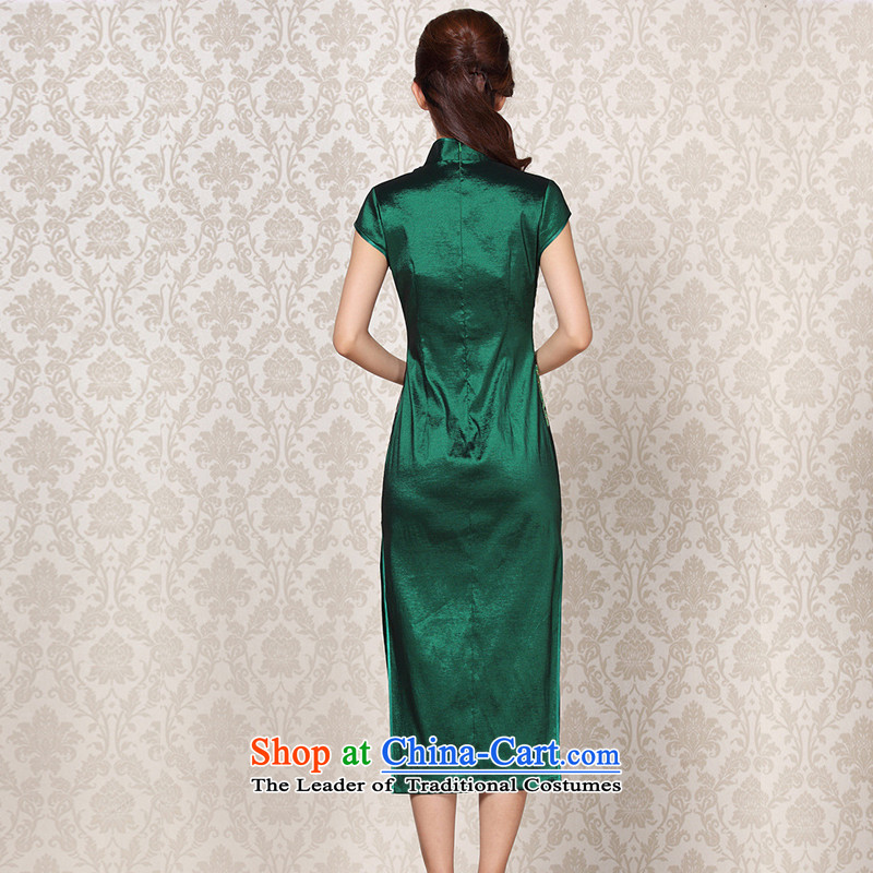 At the end of the autumn and winter 2015 very new modern embroidery gauze improved on-chip banquet long qipao  XWG13-6099 Paock Green light at the end of M , , , shopping on the Internet
