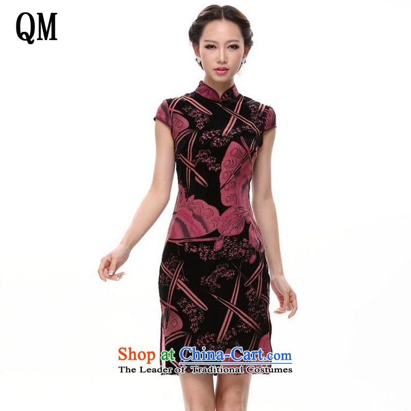 At the end of the spring and summer months retro light Silk Cheongsam herbs extract red marriages bows dress? XWG083-1?map color?M