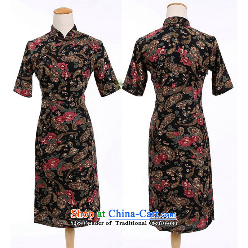 Figure for summer flowers cheongsam dress improvement in collar in the Cuff long cotton linen word manually detained retro Sau San Figure Color S cheongsam floral shopping on the Internet has been pressed.