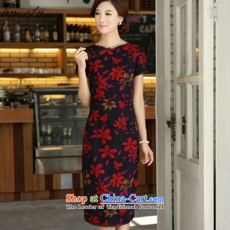 Take a new summer, Figure China wind female retro cotton linen collar word is manually Sau San long skirt figure color qipao?XL