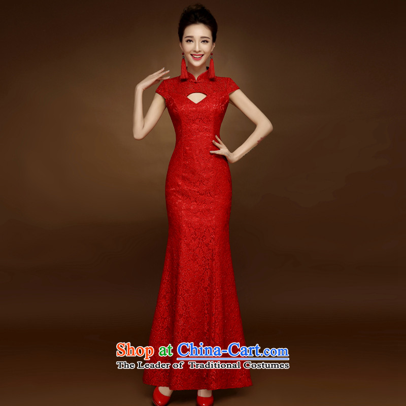 The privilege of serving-leung 2015 new cheongsam long summer and fall inside the bride bows to red Chinese Dress wedding gown marriage red?S