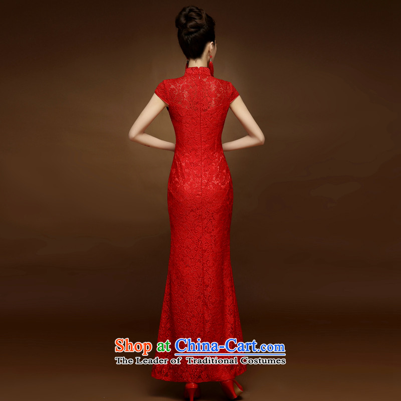 The privilege of serving-leung 2015 new cheongsam long summer and fall inside the bride bows to red Chinese Dress wedding gown marriage red S honor services-leung , , , shopping on the Internet