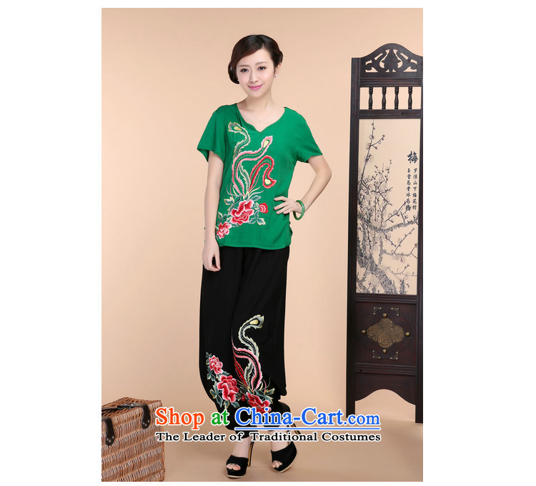 2015 Summer retro Sau San Tong load embroidery Short Sleeve V-Neck short-sleeved T-shirt relaxd casual pants two-piece set with green package XXL picture, prices, brand platters! The elections are supplied in the national character of distribution, so action, buy now enjoy more preferential! As soon as possible.