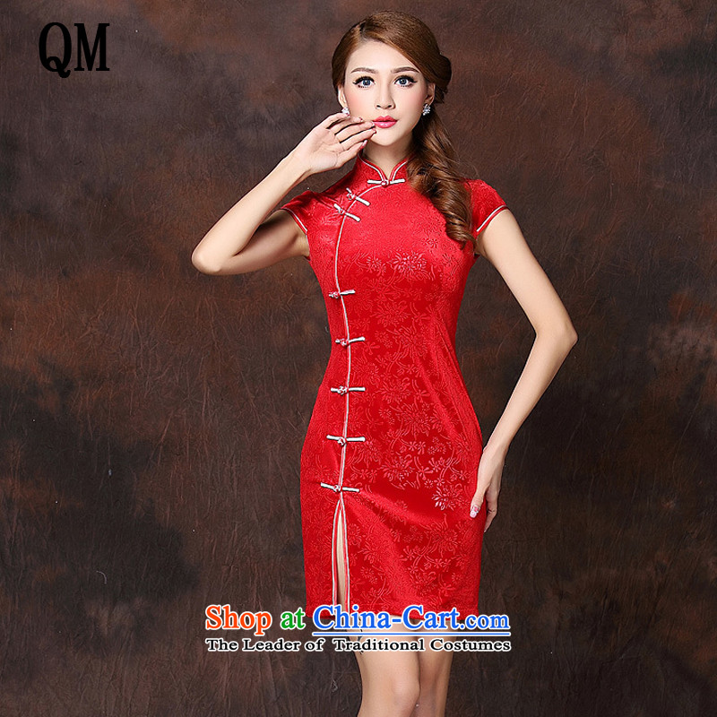 At the end of light and stylish retro unilateral on improved Ms.'s daily short qipao?XWG141022 velvet??XXXL red