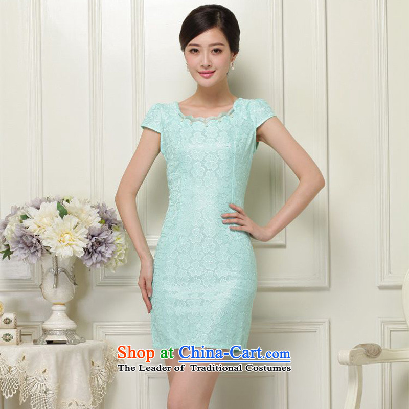 2015 Summer forest narcissus lady on the new improved qipao lace short-sleeved irregular round-neck collar short of Sau San Tong JAYT-37 replacing green qipao?L