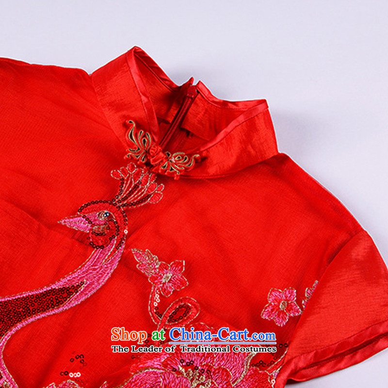 The end of the light of improved stylish gauze embroidery on chip banquet long qipao XWG1309-22  XXL, red light at the end of shopping on the Internet has been pressed.