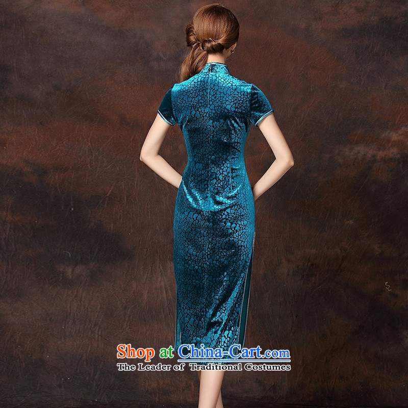 At the end of light and stylish retro low on improved Ms.'s day-to-day long qipao  XWG141026-1 scouring pads lake blue light at the end of S, shopping on the Internet has been pressed.