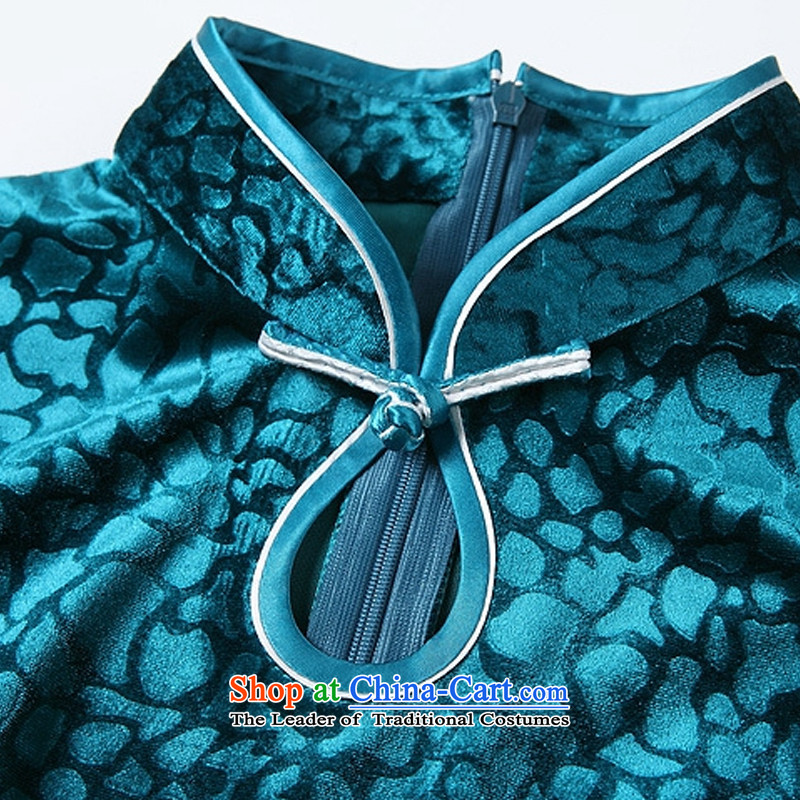 At the end of light and stylish retro low on improved Ms.'s day-to-day long qipao  XWG141026-1 scouring pads lake blue light at the end of S, shopping on the Internet has been pressed.