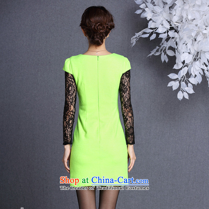 At the end of light and stylish Sau San video thin improved stitching embroidered short cheongsam dress gross? XWG818 fluorescent green light at the end of L, , , , shopping on the Internet
