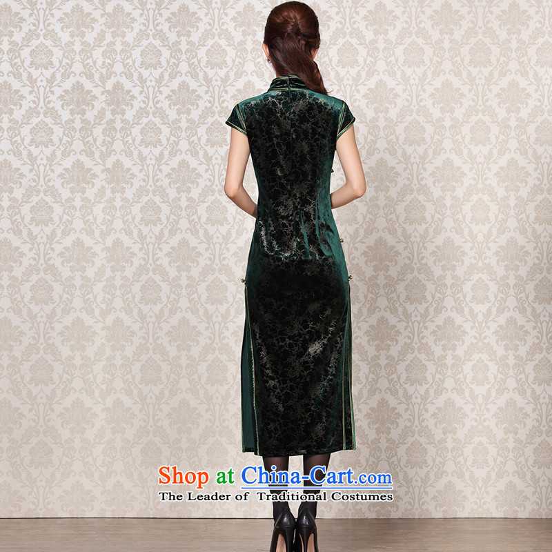 At the end of light silk velvet stylish and elegant qipao improved retro banquet qipao XWG13-6098 dark green light at the end of XL, , , , shopping on the Internet
