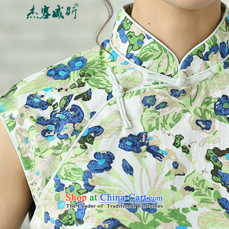 Jie in Wisconsin, summer new ethnic improved linen dresses manual disk   Detained cheongsam dress sleeveless Tsing out of the blue , L, Cheng Kejie, the , , , shopping on the Internet