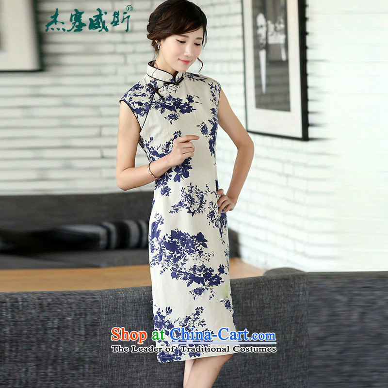 C.o.d. Jie of the Spring and Summer Art Nouveau Linen Dress up manually sleeveless detained in collar long improved cheongsam dress sleeveless porcelain?M
