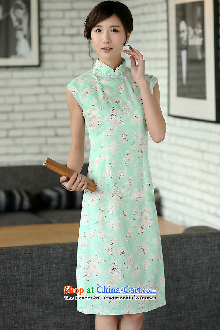C.o.d. Jie of the summer for women retro stamp Sau San cheongsam dress improved collar word manually clip cotton linen dresses sleeveless Green Rose M picture, prices, brand platters! The elections are supplied in the national character of distribution, so action, buy now enjoy more preferential! As soon as possible.