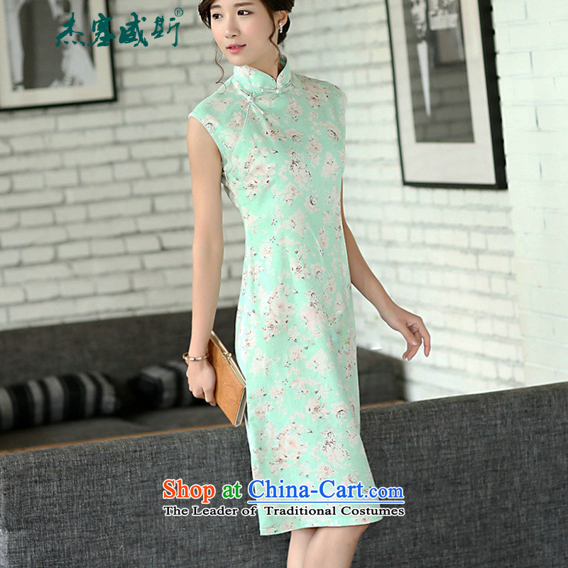 C.o.d. Jie of the summer for women retro stamp Sau San cheongsam dress improved collar word manually clip cotton linen dresses sleeveless green rose in Wiesbaden, Cheng Kejie M , , , shopping on the Internet