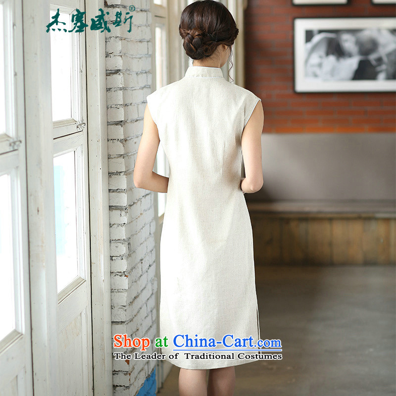 C.o.d. Jie of the summer for women retro arts linen solid color manually tray clip Sleeveless Men's Mock-Neck word manually. Long qipao sleeveless light blue XL, Cheng Kejie, the , , , shopping on the Internet