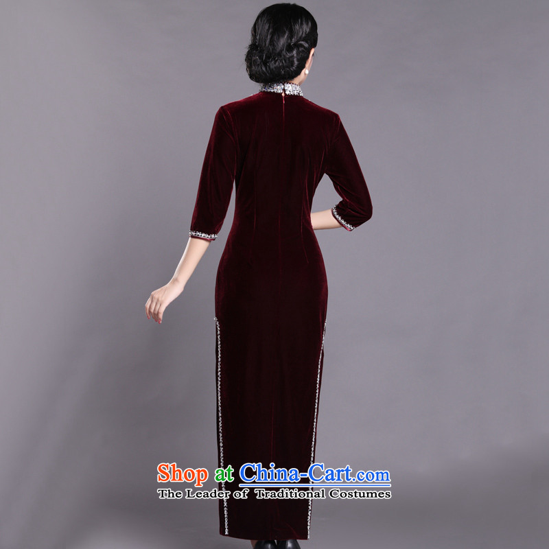 Her mother-in-law Kim dresses mother married cheongsam dress autumn load velvet female Tang dynasty LDH820 wine red (7 hours) XL (2 feet cuff 4 waist ),CHOSHAN LADIES,,, shopping on the Internet