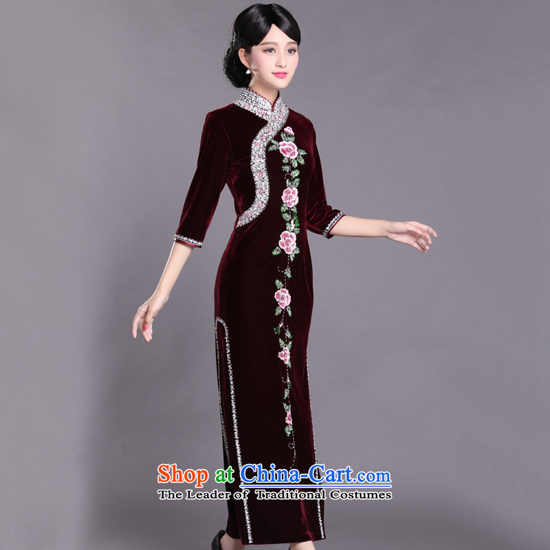 Her mother-in-law Kim dresses mother married cheongsam dress autumn load velvet female Tang dynasty LDH820 wine red (7 hours) XL (2 feet cuff 4 waist ),CHOSHAN LADIES,,, shopping on the Internet