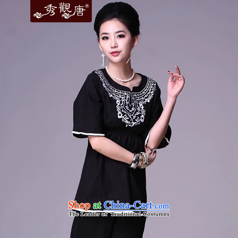 [Sau Kwun Tong] night it following ethnic women/Ms. Tang dynasty spring tea services improved picture color T-shirt G77151 M Soo-Kwun Tong shopping on the Internet has been pressed.
